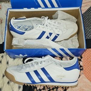 Adidas Men's White and Blue Sneakers